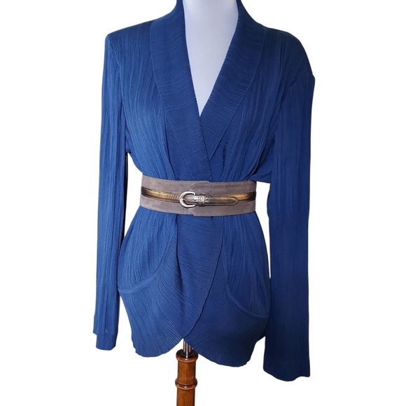Misook Blue Cardigan with Belt - Picture 10 of 12